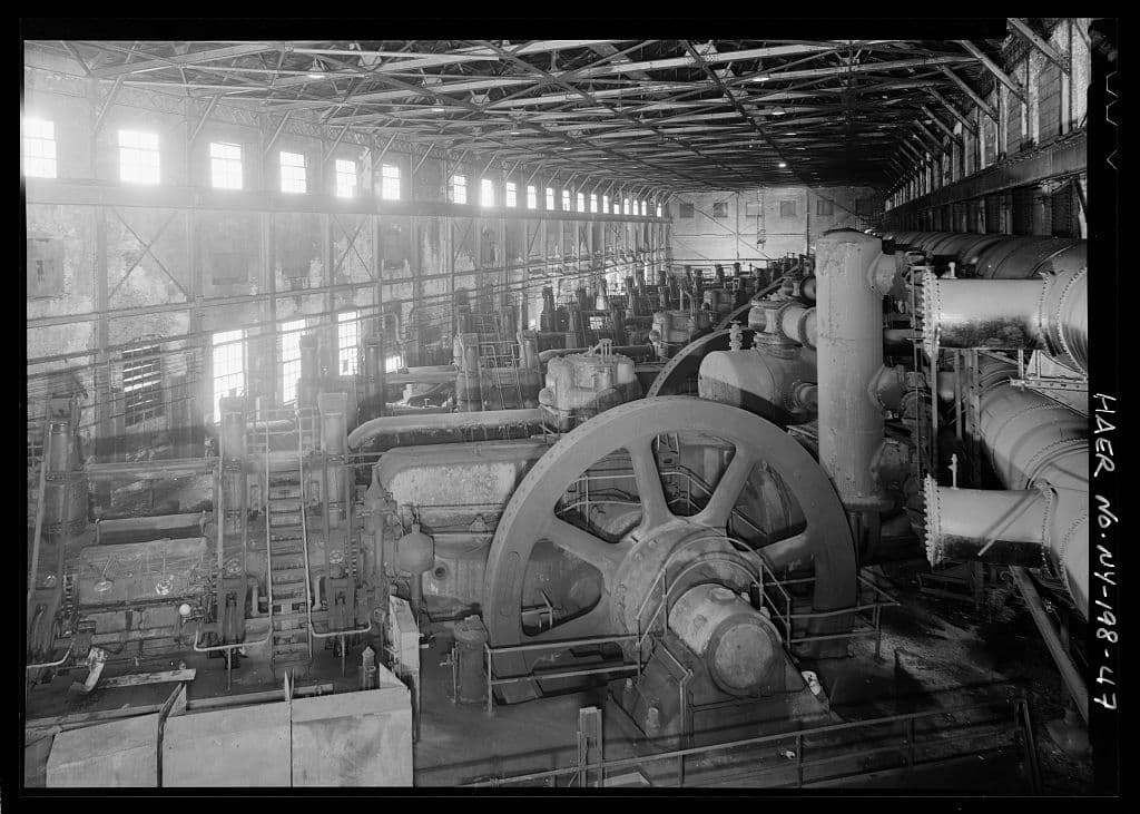 Black-and-white interior view of Bethlehem Steel blowing engine house number two in Lackawanna