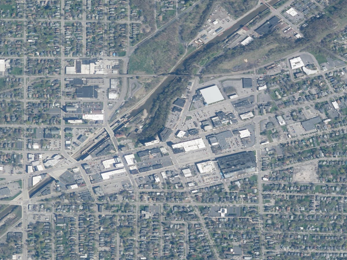 New York State orthophoto showing the former Guterl and Simonds industrial complex within Lockport