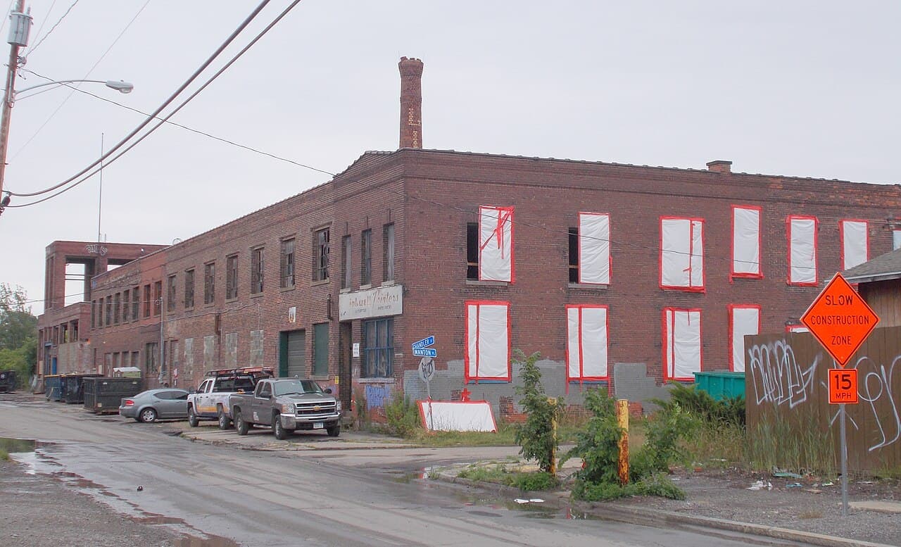Brick buildings of the former Linde Air Products factory on Chandler Street in Buffalo