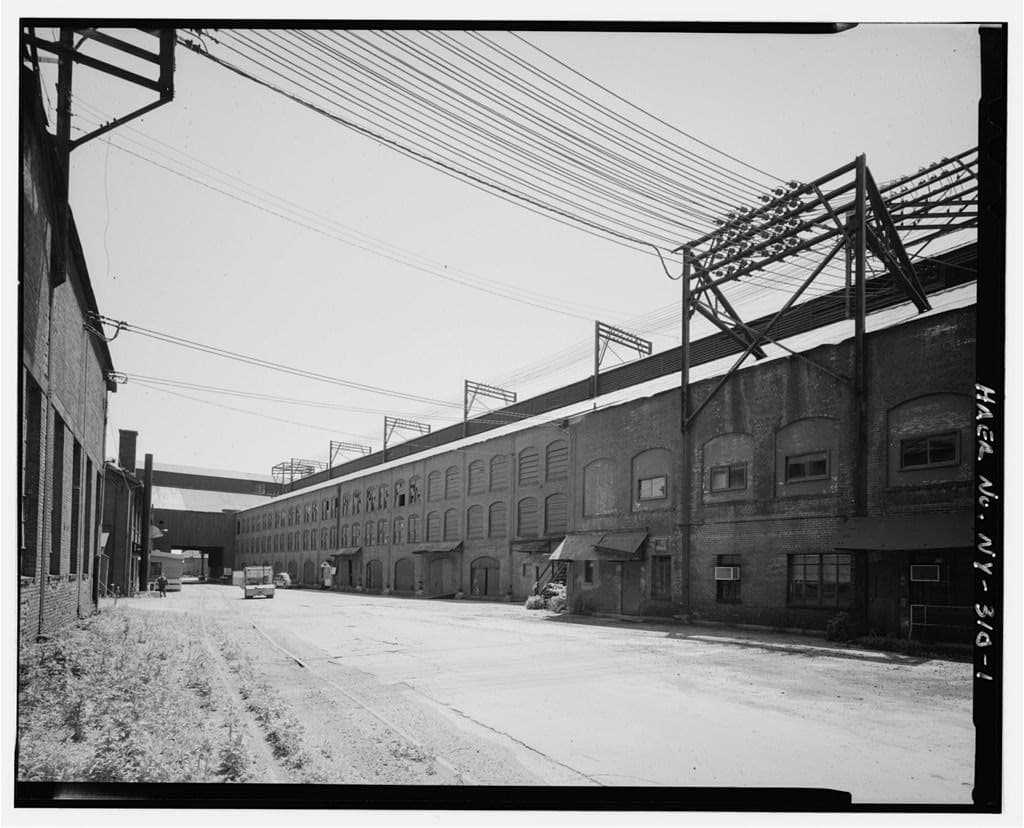 Black-and-white east elevation of the former Republic Steel eight-inch bar mill in Buffalo