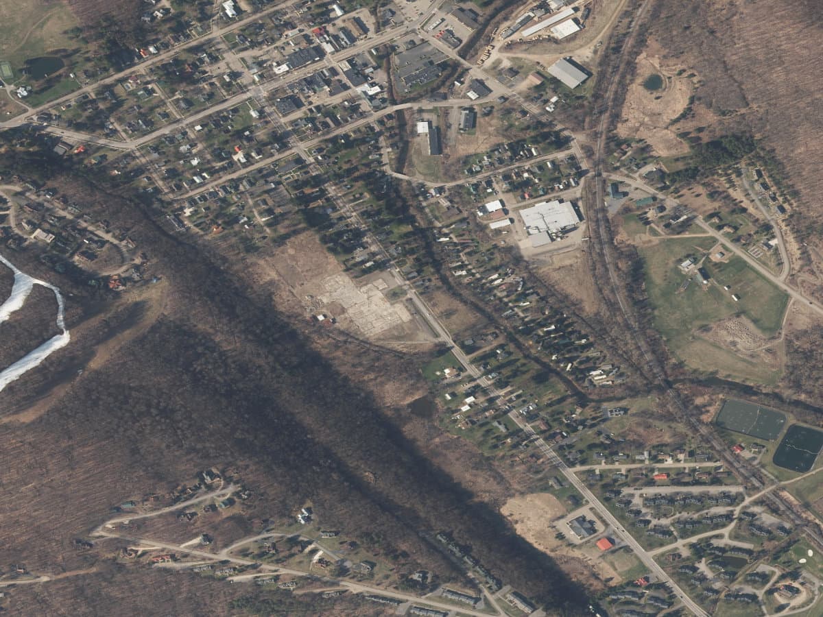 New York State orthophoto showing the Jefferson Street industrial property and surrounding Ellicottville landscape