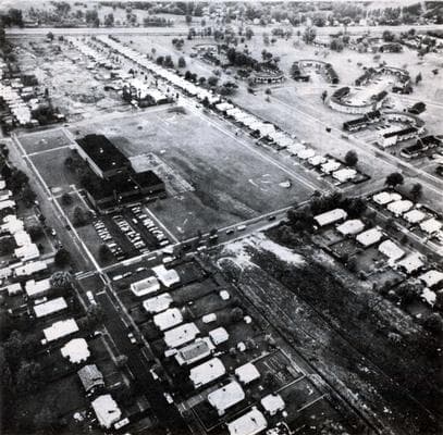 Aerial view of the Love Canal neighborhood before the 1978 emergency declaration