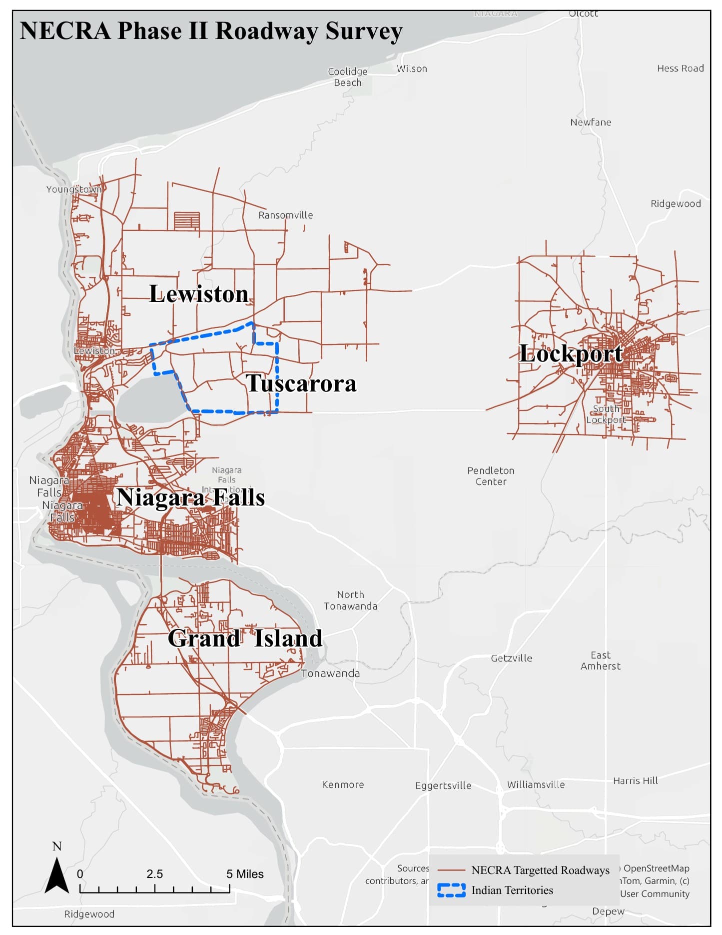 NYSDEC and EPA map showing roads included in the 2025 Phase II radiological roadway survey