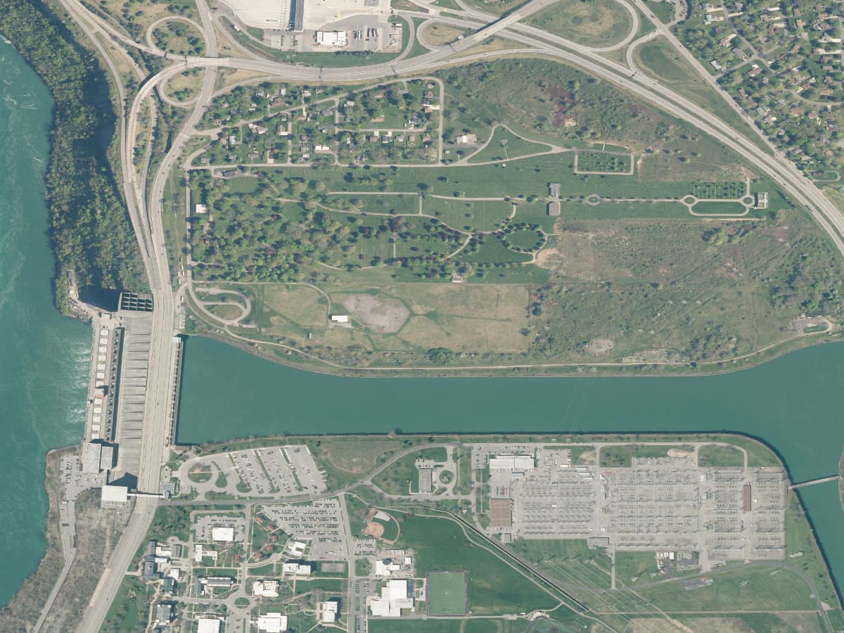 New York State orthophoto showing the Niagara Power Project landscape and Lewiston Road area