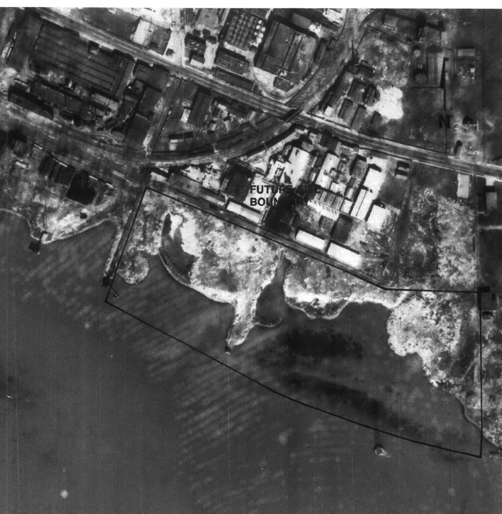 EPA reproduction of a September 25, 1938 vertical aerial photograph showing the future Hooker S-Area boundary and the earlier Niagara River shoreline